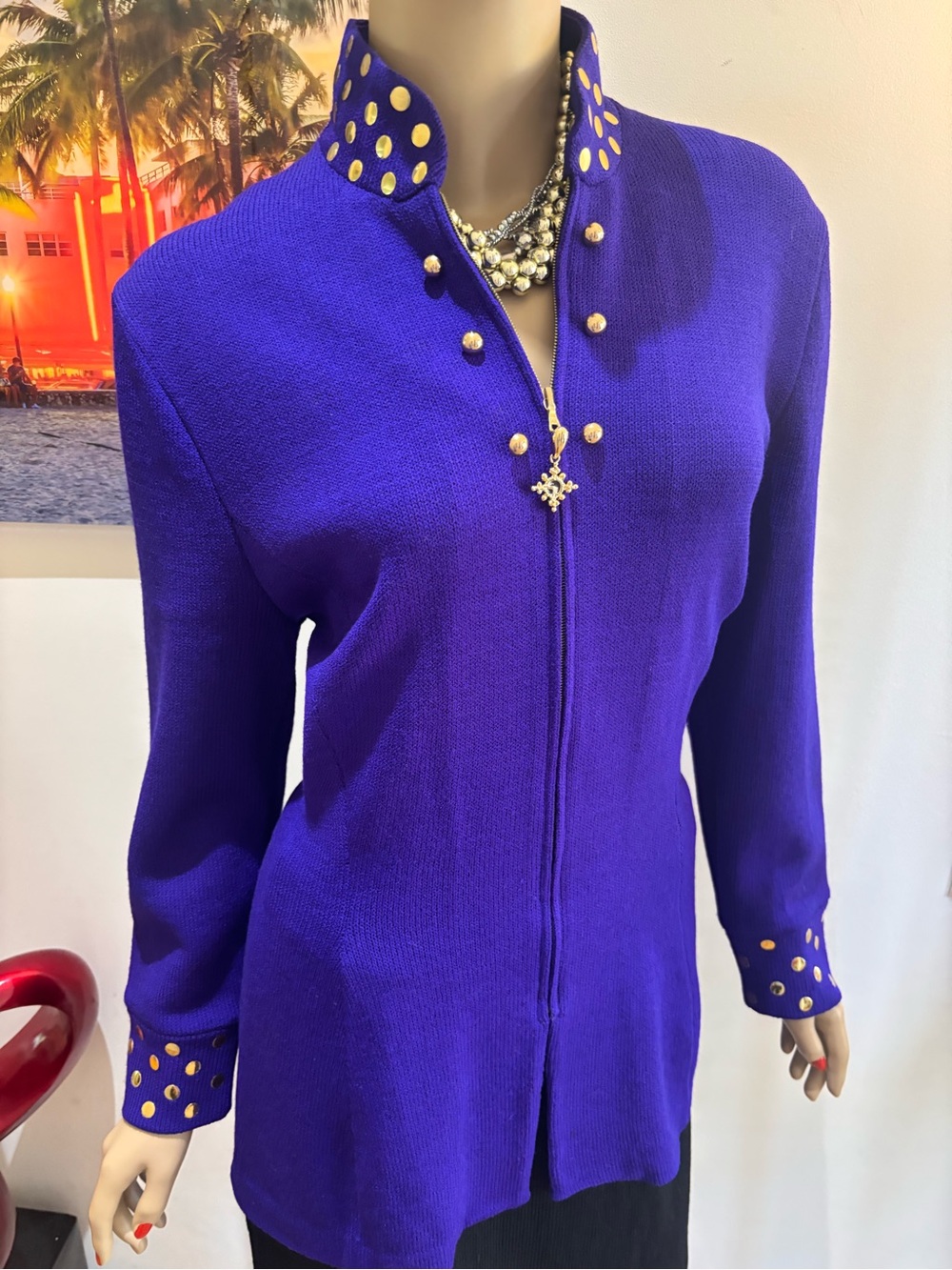 St. John Royal Purple Studded Jacket embellished blazer 10 M bling